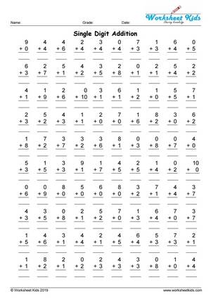 100 addition problems single digit