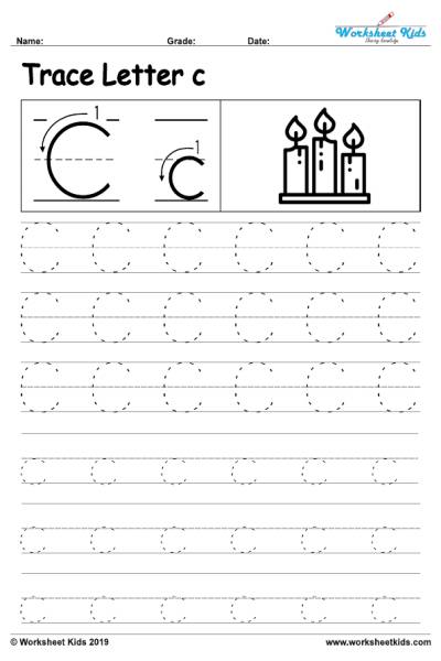 Letter C alphabet tracing activity worksheets