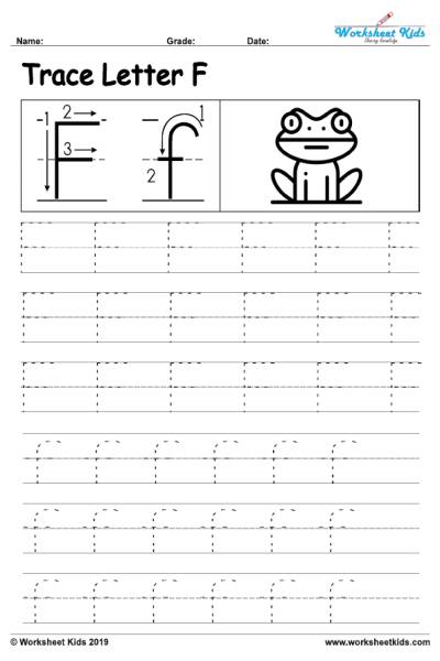 Letter F alphabet tracing activity worksheets