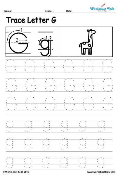 Letter G alphabet tracing activity worksheets