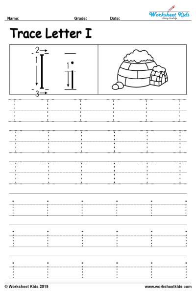 Letter I alphabet tracing worksheets activity