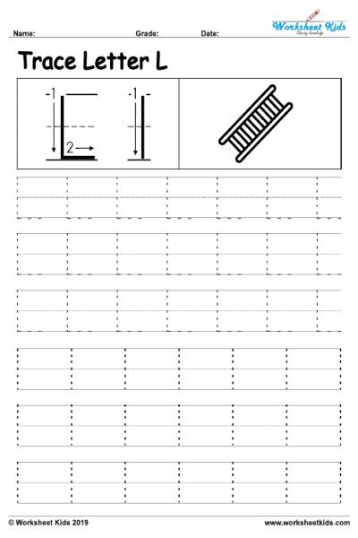 Letter L alphabet tracing activity worksheets