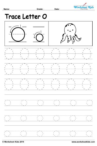 Letter O alphabet tracing worksheets