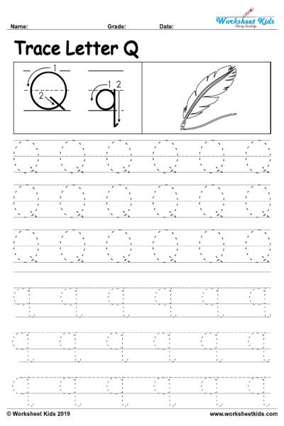 Letter Q alphabet tracing worksheets