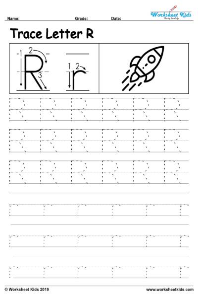 Letter R alphabet tracing worksheets