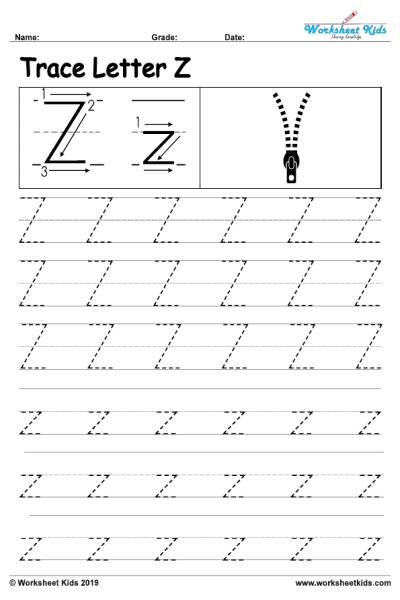 Letter Z alphabet tracing worksheets