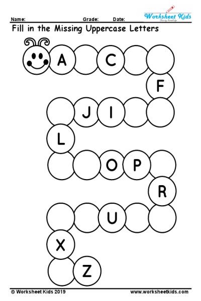 uppercase missing alphabet worksheet a to z free printable pdf