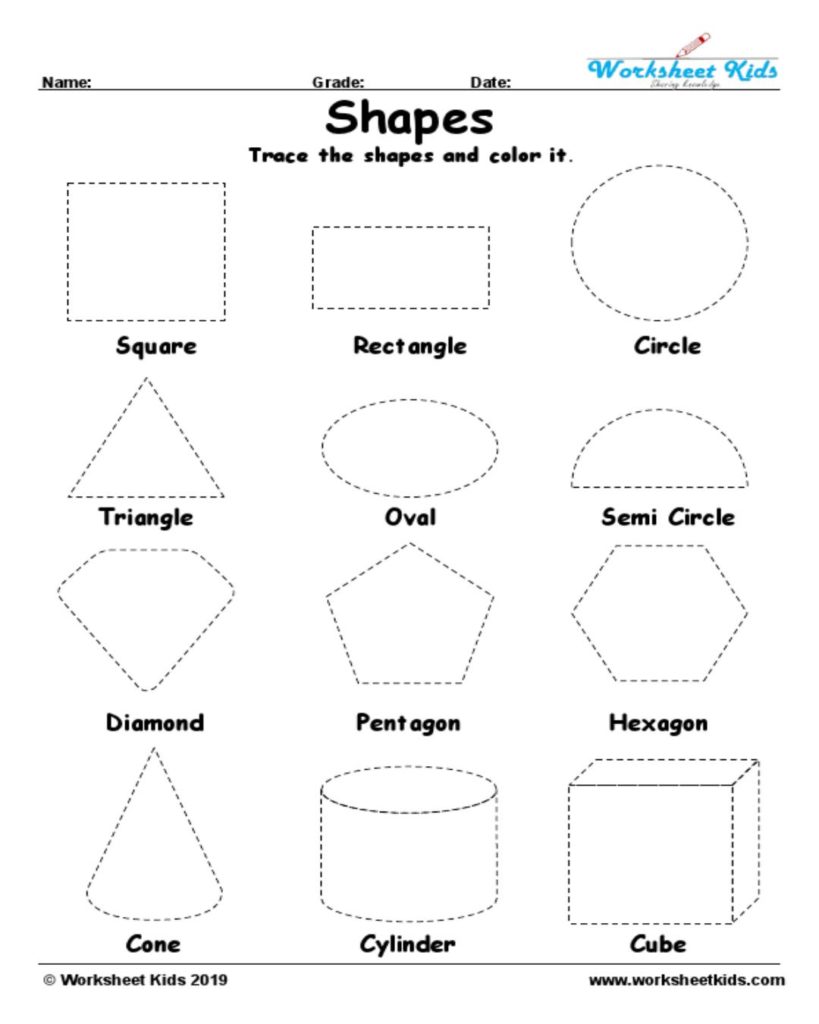 Tracing shapes worksheets for preschool