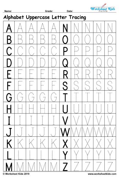 uppercase letter alphabet tracing worksheets