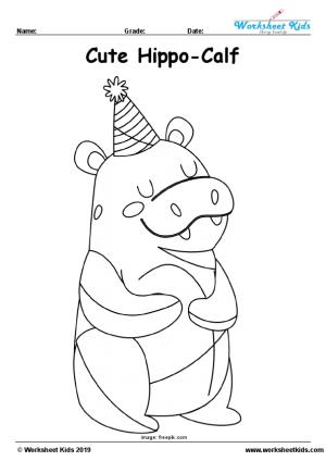 hippo calf cute coloring page