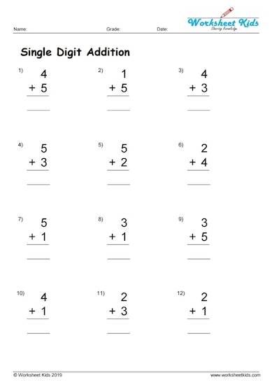 single digit addition without regrouping