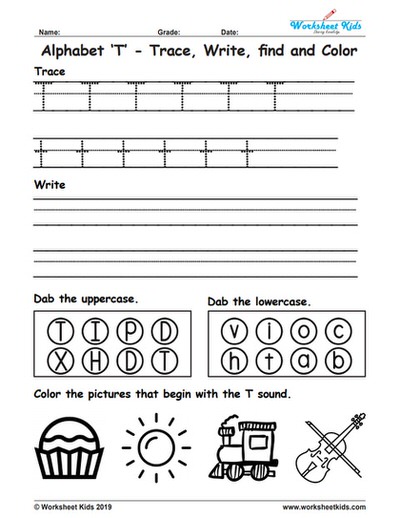 Alphabet Letter T Trace Write Find Color