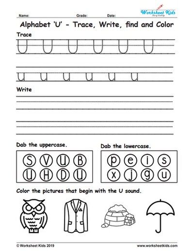 Letter U Worksheets