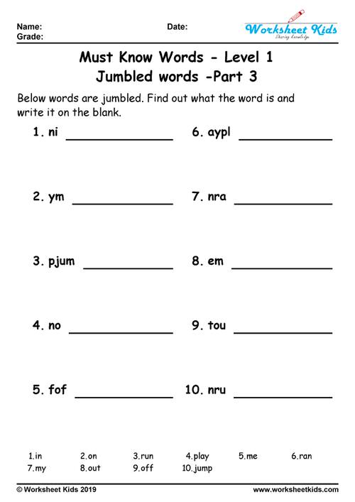 rearrange words for grade 1