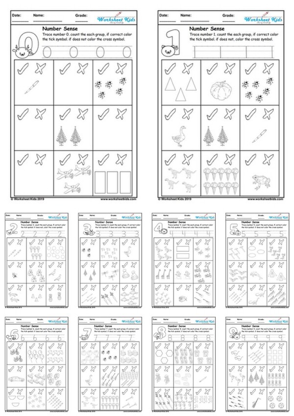 number tracing and counting worksheets for preschool 1-10