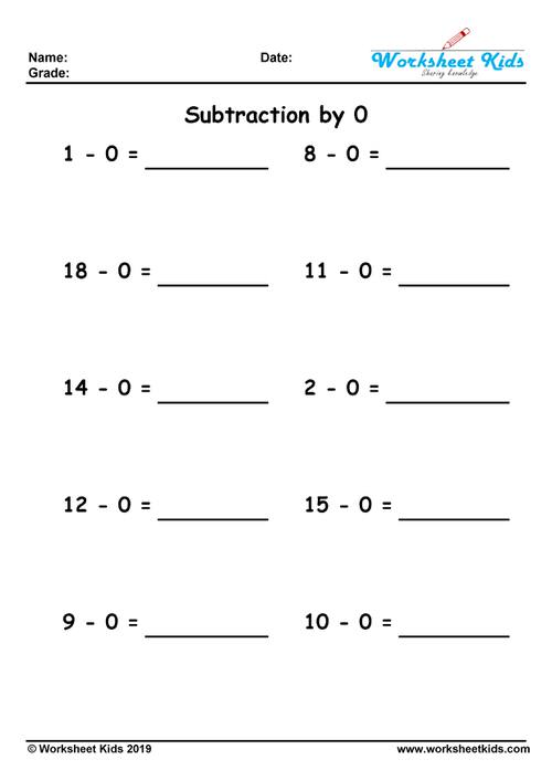 subtraction by 0 1 2 3 4 5 6 7 8 9 10 free printable worksheets