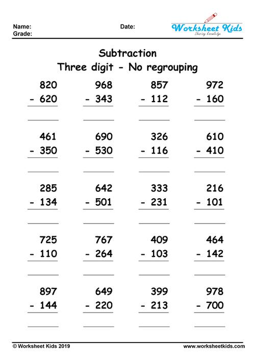 year 2 3 integer difference no borrowing