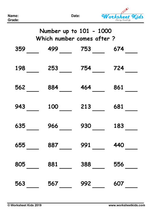 which number comes after up to 101 - 1000 ?​