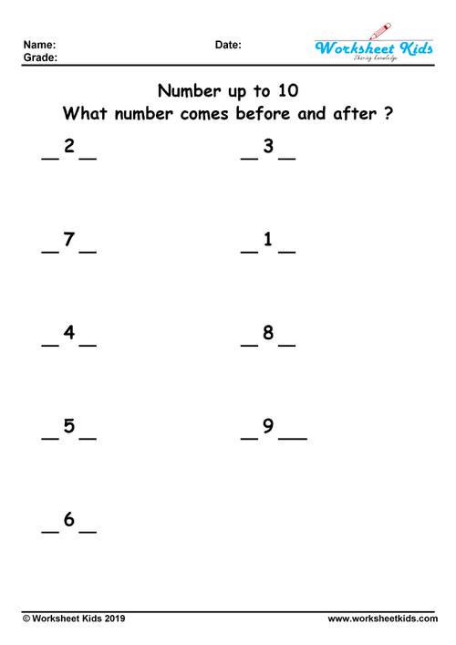 what number comes before and after up to 10