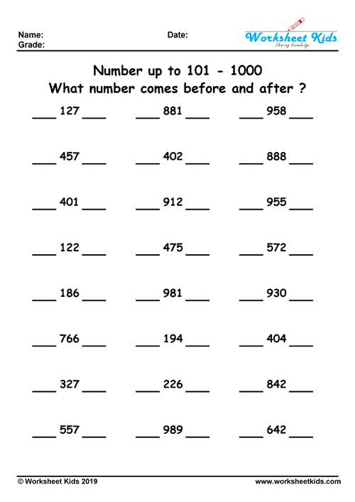 What Number Comes Before And After 1 To 20 100 500 1000