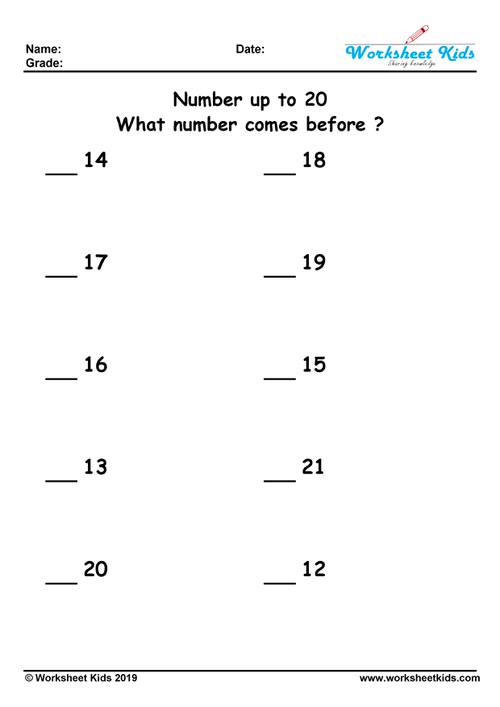 which number comes before up to 20