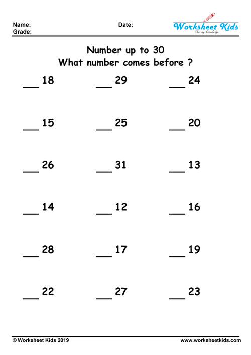 Before Numbers Worksheet For Kindergarten Printable Kindergarten Worksheets