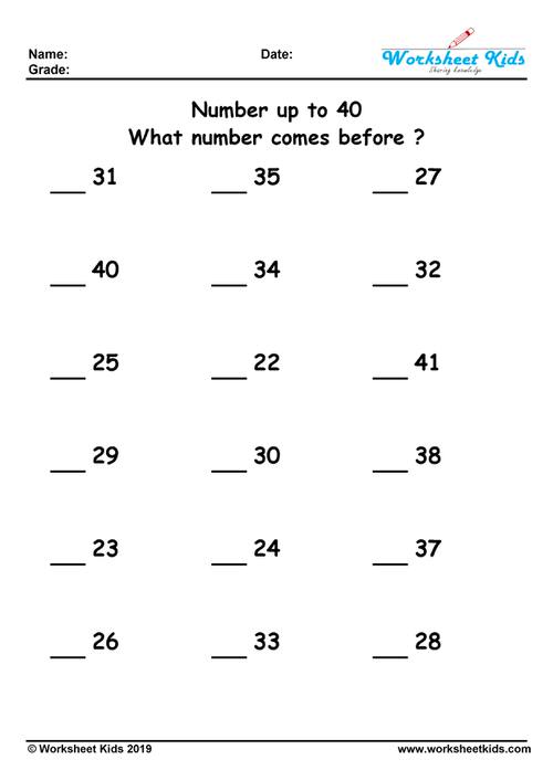 which number comes before up to 40