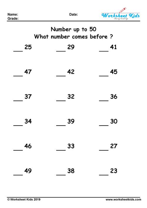 which number comes before up to 50