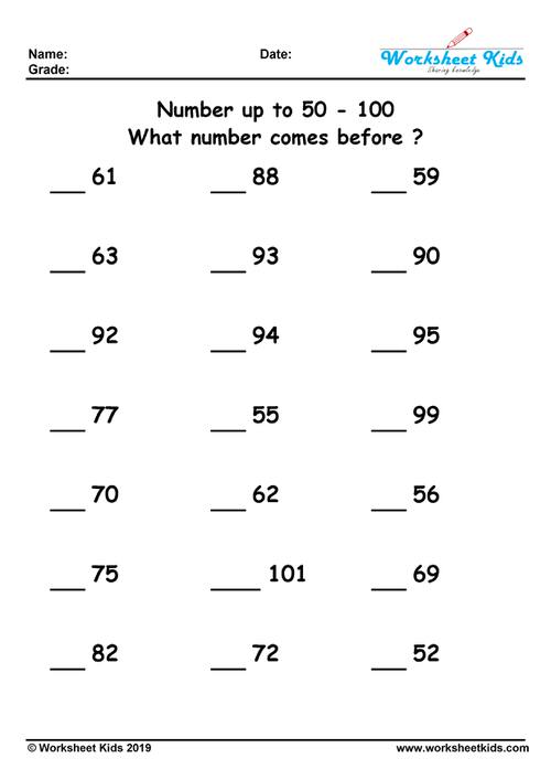 which number comes before up to 50 to 100
