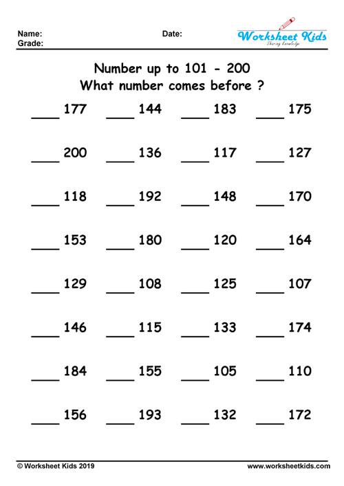 which number comes before up to 100 to 200