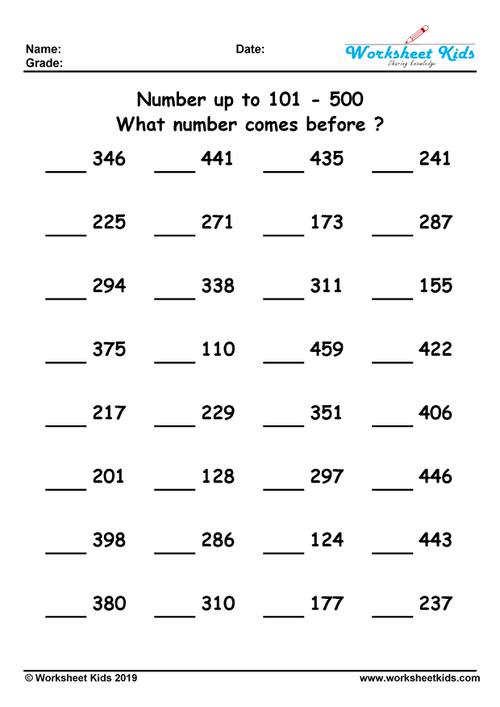 which number comes before up to 100 to 500