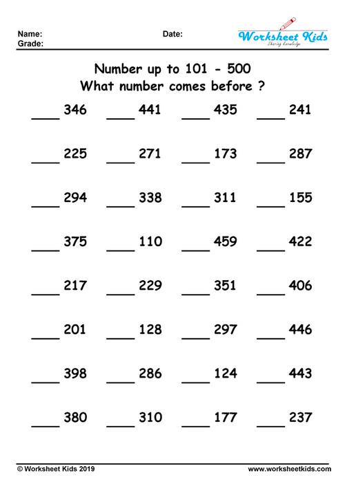What number comes before 1 to 20 100 500 1000 free printable pdf