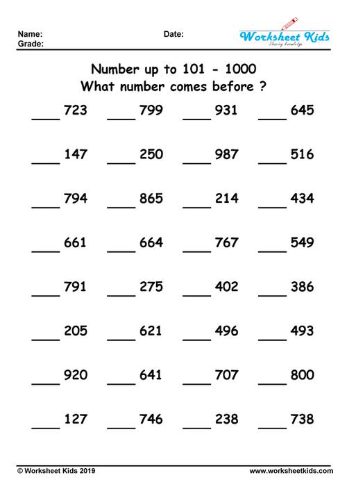 which number comes before up to 100 to 1000
