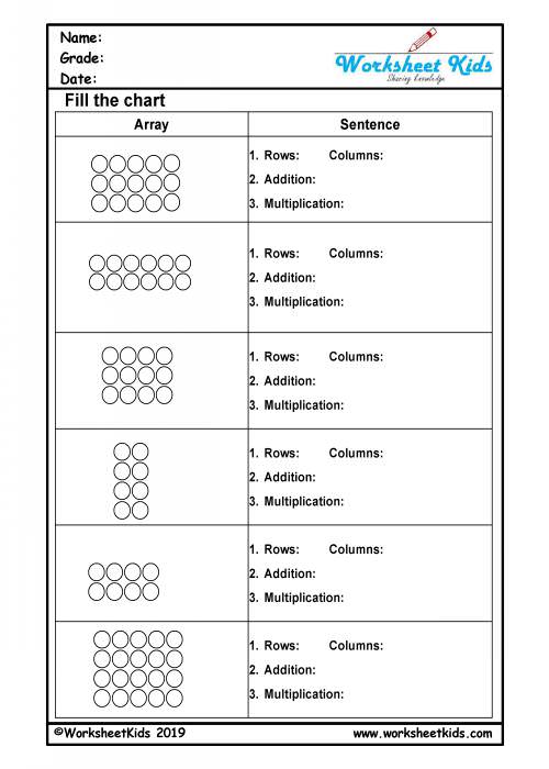 Multiplication with Arrays Worksheets