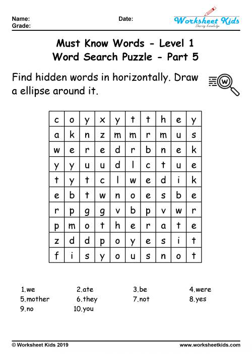 word search worksheets pdf