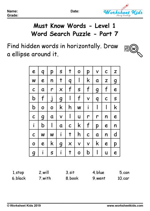 word search sheets
