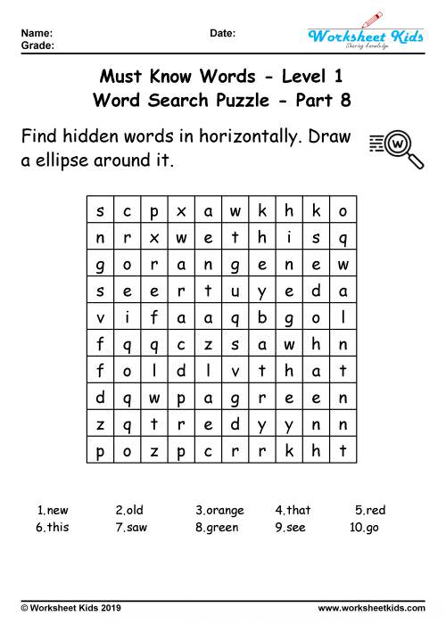 first grade word search printable
