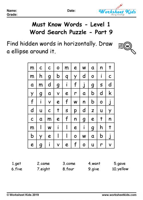 word search activity sheets