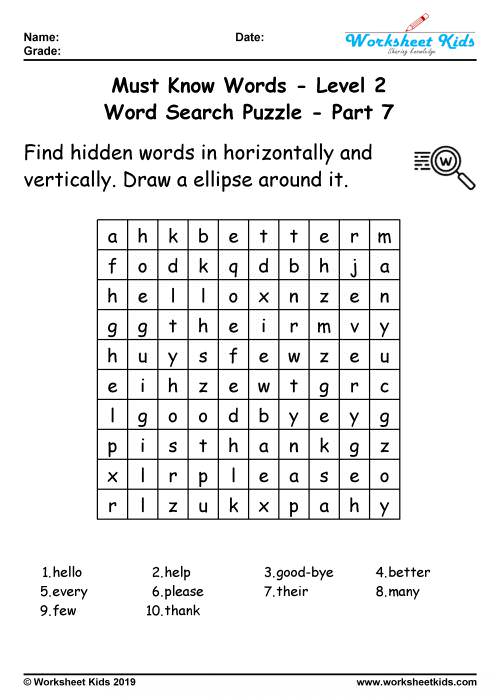 word search puzzle 100 must know words for 2nd grade free printable