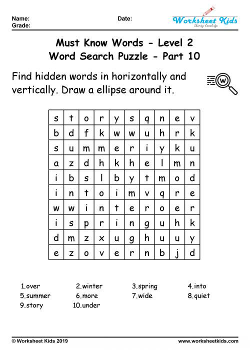 2nd grade word search printable