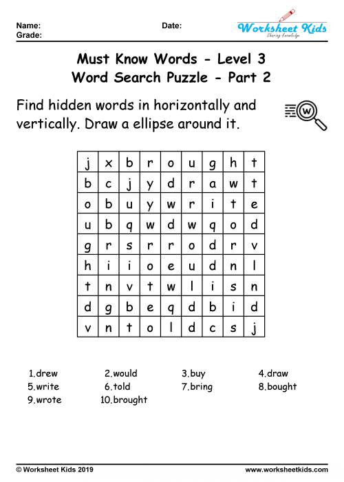 grade 3 word search worksheet