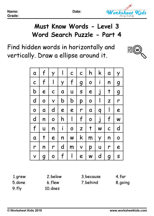 word search worksheet for grade 3