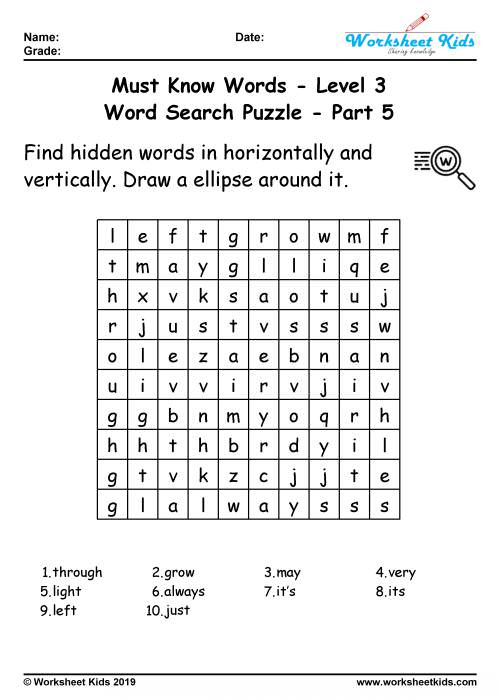 word search puzzle worksheets for year 3