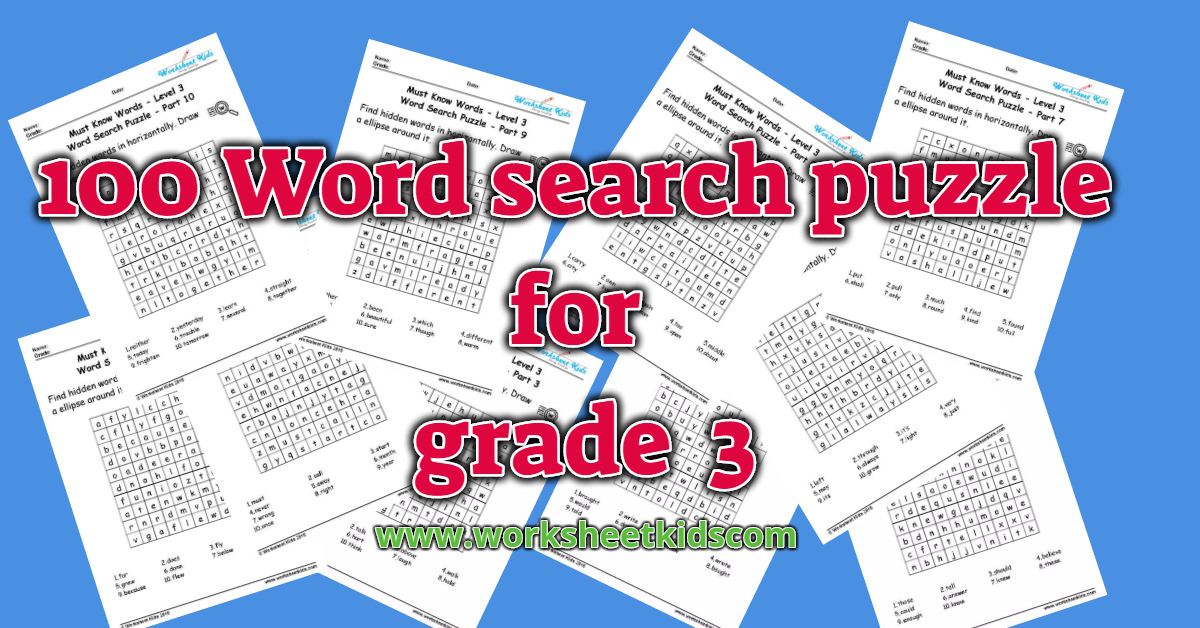 word search puzzle 100 must know words for 3rd grade free printable