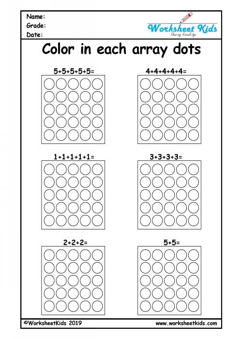 repeated addition arrays 2nd grade worksheets