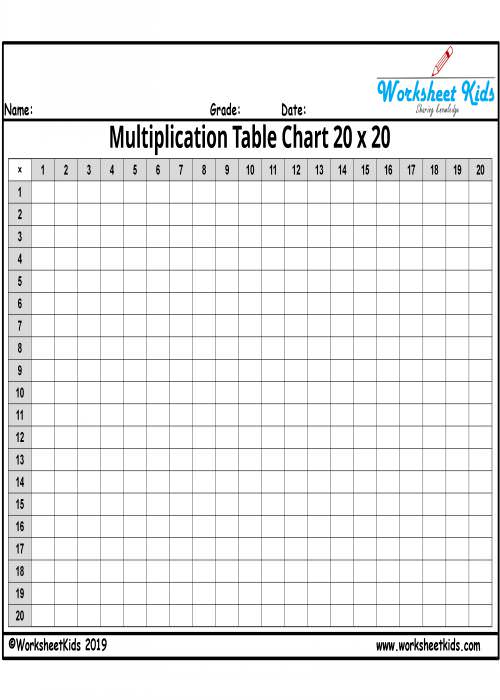20 blank times table grid
