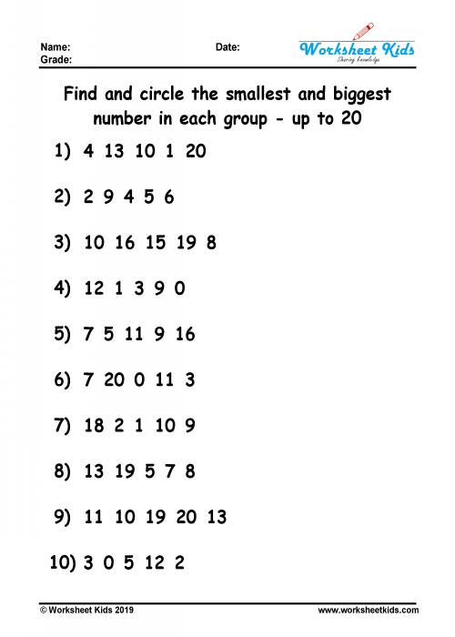 Circle smallest and greatest number worksheet for kindergarten