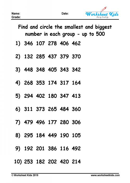 circle greatest and smallest number grade 2