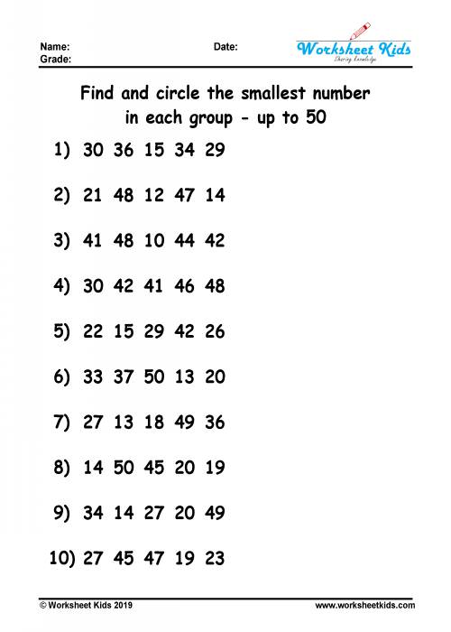 numeration smaller number grade 1