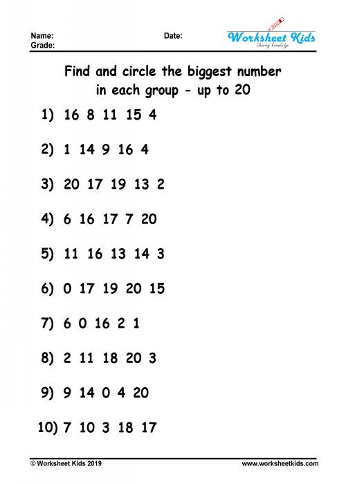 circle the biggest number worksheet free printable pdf